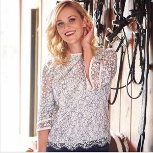 Draper James Lattice Lace Double Bell Sleeve Blouse size 0 XS